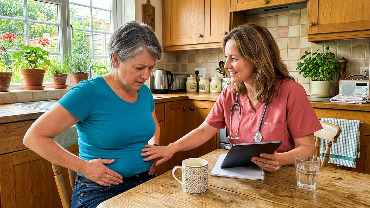 A menopause-trained physician walking a patient through what's behind her menopause belly