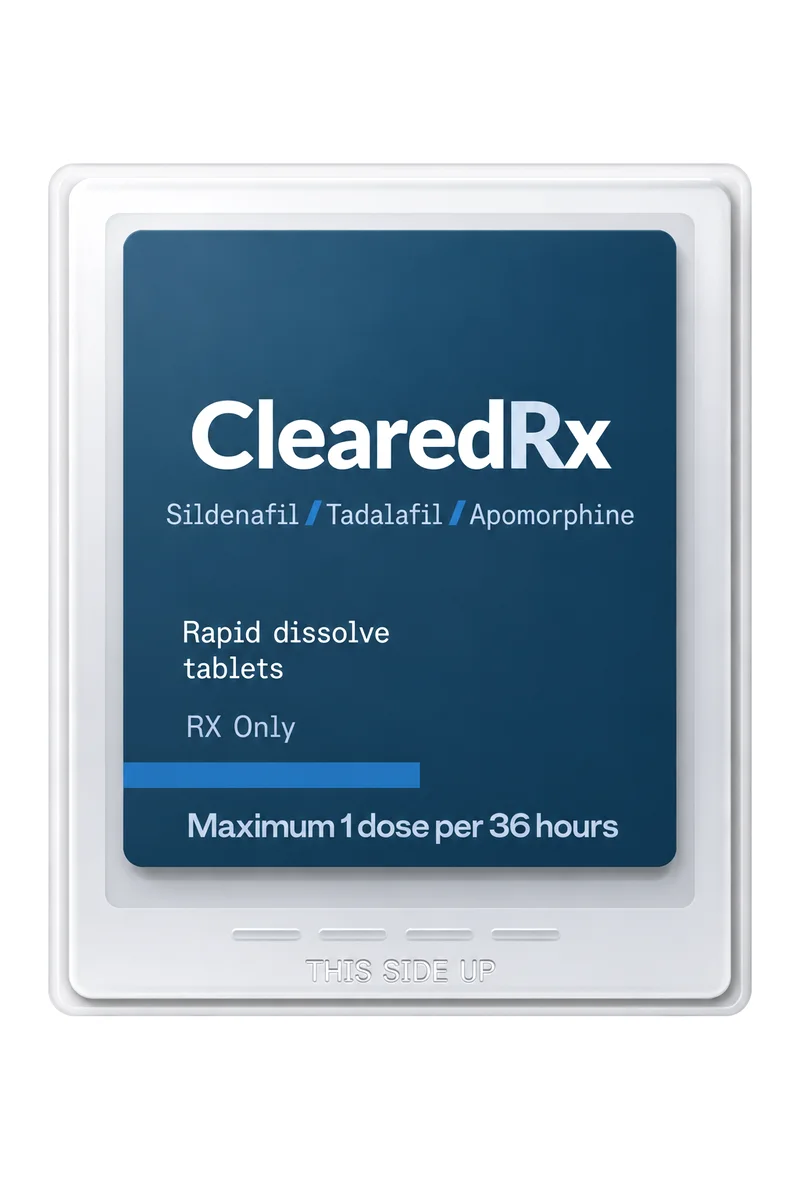 ClearedRx rapid-dissolve ED tablets pack: sildenafil, tadalafil, apomorphine