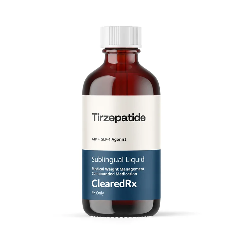 ClearedRx compounded tirzepatide sublingual liquid bottle